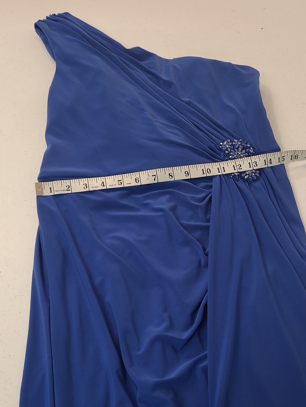 Adrianna Papell One-Shoulder Brillant Sapphire Gown Size 14 Sparkly Accents - Picture 8 of 13